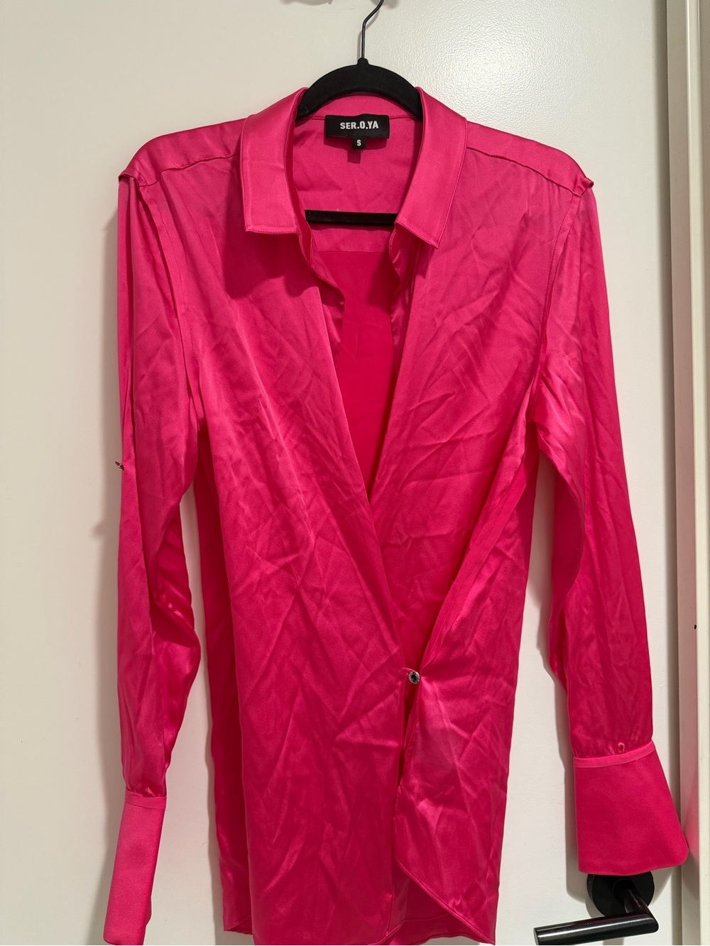 SER.O.YA Fuchsia Satin Wrap-Style Blouse
